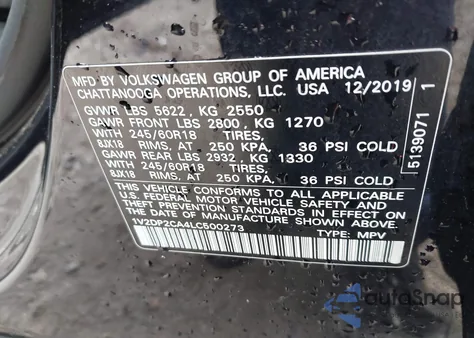 2020 Volkswagen Atlas 2.0T Se из США, поврежденный, VIN 1V2DP2CA4LC500273